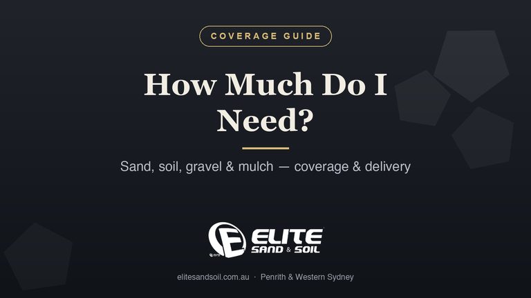 Elite Sand & Soil coverage guide showing how much sand, soil, gravel and mulch you need